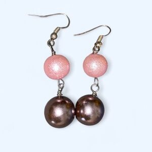 Chic Pink and Brown Dangling Earrings